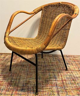 Mid Century Wicker Rattan Arm Chair 