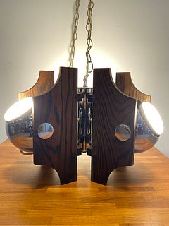 1970's Wood Chrome Eyeball Pendant Lamp 