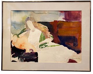 "Girl on Sofa" by Suzanne Velick Post Modern Watercolor 