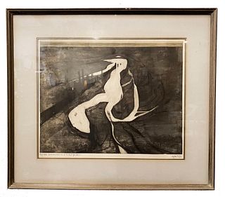 Mid Century Abstract Etching signed OTTO EGLAV