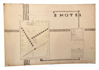 Mid Century Architectural Drawing of a Motel 