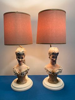 Pair 1950s Head Vase Style Boudoir Lamps