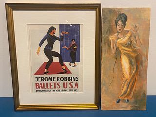 2 pc Mid Century artwork Jerome Robbins Ballets USA 