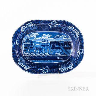 Staffordshire Historical Blue Transfer-decorated "Landing of General Lafayette at Castle Garden, New York, August, 1824" Vegetable Bowl