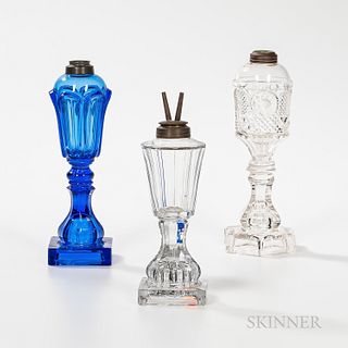 Three Glass Blown Molded Fluid Lamps