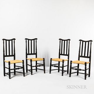 Set of Four Black-painted Bannister-back Chairs