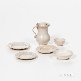 Six Miniature Staffordshire Salt-glazed Table Items