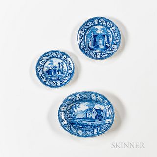 Three Small Staffordshire Transfer-decorated Plates