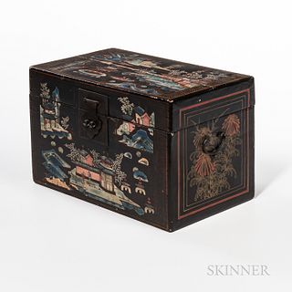 Polychrome and Gilt-decorated Black Lacquer Box