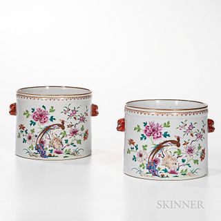 Pair of Cylindrical Export Porcelain Planters