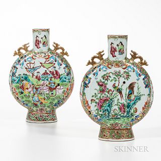 Pair of Export Porcelain Rose Mandarin Pilgrim Vases