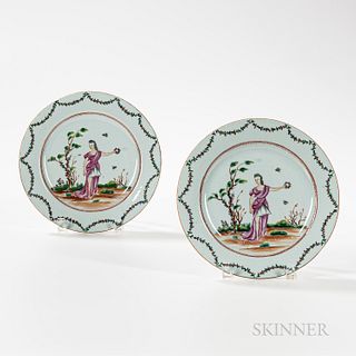 Pair of Export Porcelain Plates with Flora