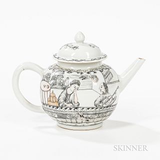 Export Porcelain En Grisaille Teapot with Figures