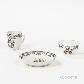 Three Pieces of Export Porcelain En Grisaille