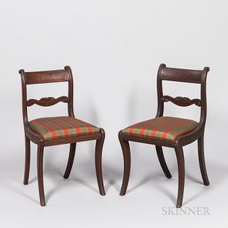 Pair of Classical Carved Mahogany and Mahogany Veneer "Grecian" Side Chairs