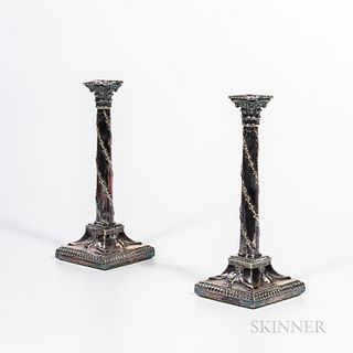 Pair of Neoclassical Silverplate Candlesticks