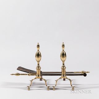Pair of Double Lemon-top Andirons and Matching Tools