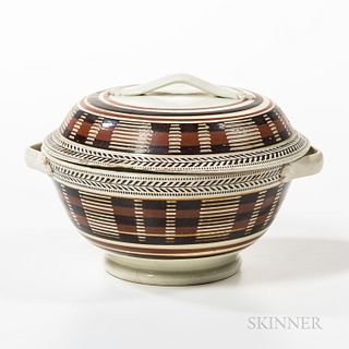 Rare Engine-turned and Slip-decorated Covered Serving Dish