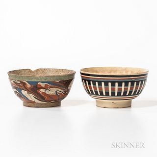Two Slip-decorated Hemispherical Bowls