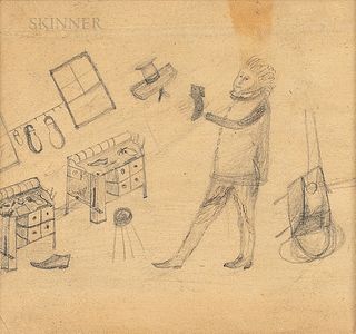 Small Pencil on Paper Sketch of a Shaker Cobbler Shop