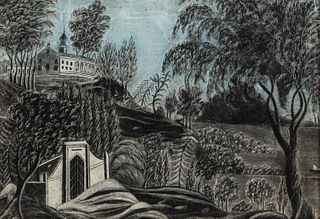Charcoal on Blue Sandpaper Picture of Mount Vernon