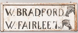 Painted "W. BRADFORD 1M/W. FAIRLEE 7M's" Road Sign
