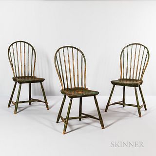 Set of Three Green-painted Bamboo-turned Windsor Side Chairs