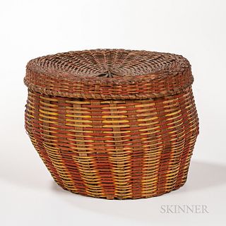 Yellow and Red-painted Covered Splint Basket