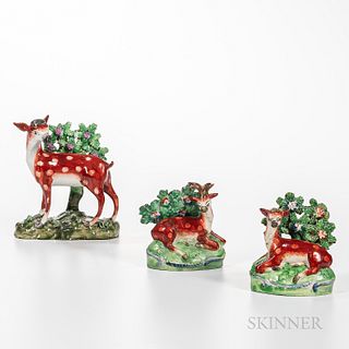 Three Staffordshire Deer Figures