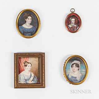 Four Watercolor Portrait Miniatures of Women