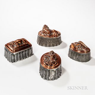 Four Figural Copper Food Molds