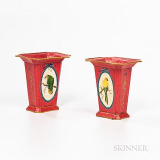 Pair of Red-painted Tin Planters