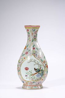 A Famille Rose Prunus and Magpie Vase