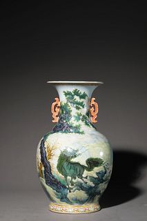 A Famille Rose Kylin and Pine Globular Vase