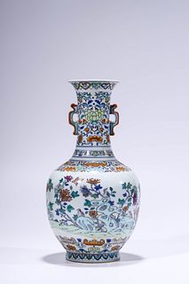 A Doucai Glaze Flower and Bird Double-Eared Vase
