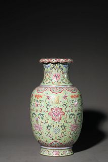 A Famille Rose Flower and Longevity Lantern-Form Vase