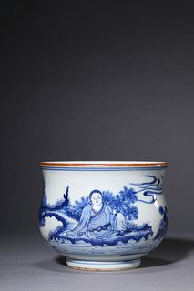 A Blue and White Landscape and Figure Censer
