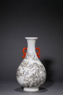 A Grisaille Landscape Ruyi-Eared Vase