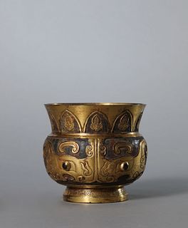 A Gilt Bronze Taotie Pattern Censer