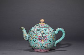 A Turquoise Ground Flower Tea Pot
