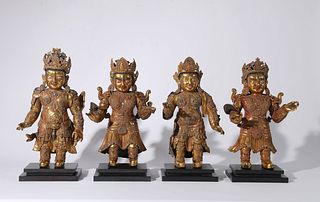 Four Gilt Bronze Figures of Four Celestial Kings
