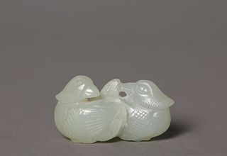A Carved Twin-Mandarin Ducks Pendant