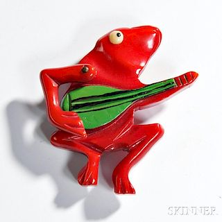 Rare Bakelite Articulated Frog Pin