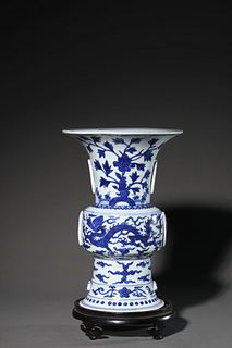 A Blue and White Dragon Beaker Vase