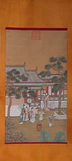 A Chinese Figure Painting Silk Scroll