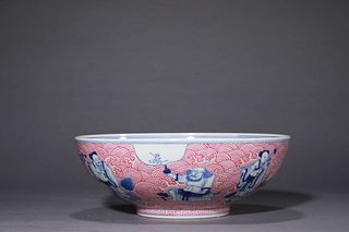 A Rouge-Red Glaze and Underglaze Blue Eight Immortal Bowl