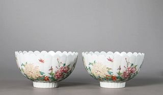 A Pair of A Famille Rose Flower and Melon Bowls