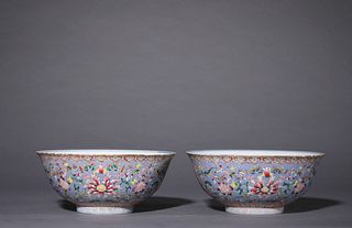 A Pair of Blue-Ground Flower Bowls