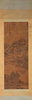 A Chinese Landscape Painting Paper Scroll, Wang Wenqi Mark
