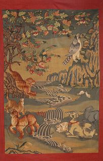 A Chinese Silk Kesi Animals Panel